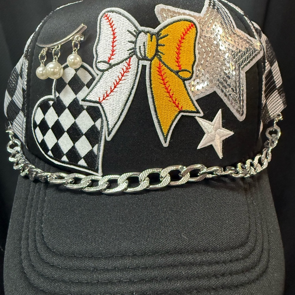 Women's Black and Silver Embellished Cap